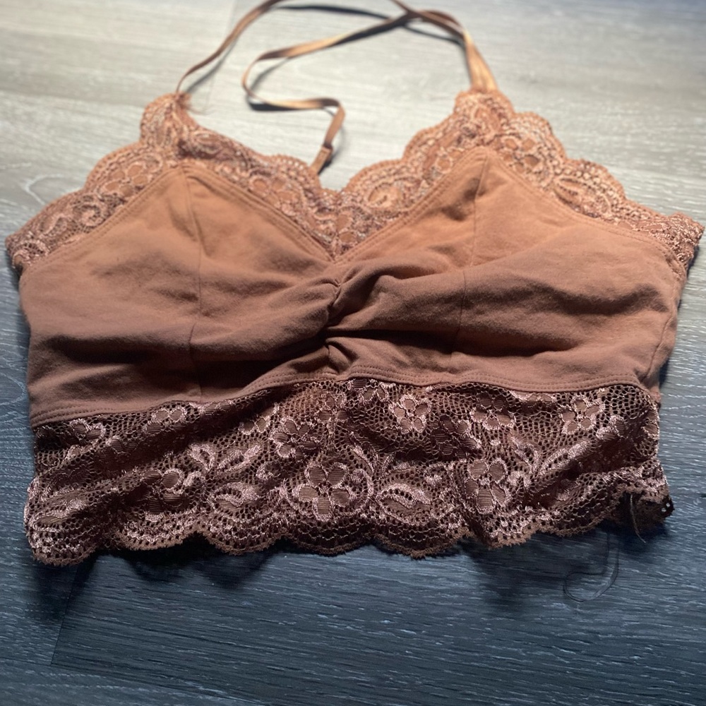 Brown lace bra-let shirt